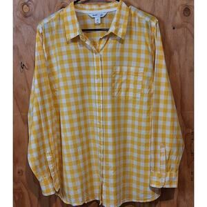 Old Navy Shirt Women's 1X  Yellow White Gingham Check Lightweight Summer Spring